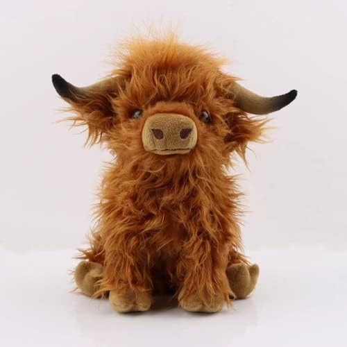 MUCHO Highland Cow Plush Toy,12 inch Cow Plush Toy, Realistic Fluffy Highland Cow Soft Farm Plushies Toy, Suitable for Kids, Fans, Friends(Brown)
