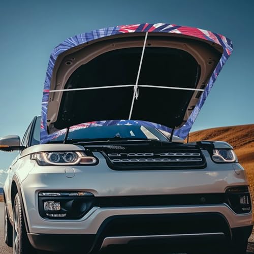 Image of Tropical Plants US Flag Car Hood Covers for Automobiles, Universal Hawaiian Palm Leaves Flag Car Bonnet Banner for Most Vehicles Sedans Trucks SUVs, All-Season Protection