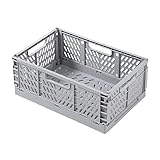 Klyuqoz Pastel Crates, Extra Large Size(16.7 X 11.2 X 6.5 in), Storage crates plastic stackable, Desktop Storage Crates, Folding for Home Kitchen Bedroom Office.Gray