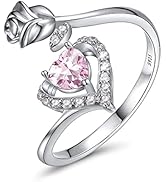 Geburtsstein Ringe 925 Sterling Silber Damen Monat Ring Verstellbarer Offener Her Ring Rose Blume...