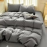 VENIES Bettwäsche 150 x 200 cm Einzelbett Bettbezug kuschelig weich bügelfrei - Bettbezüge mit Verdecktem Reißverschluss Dunkelgrau