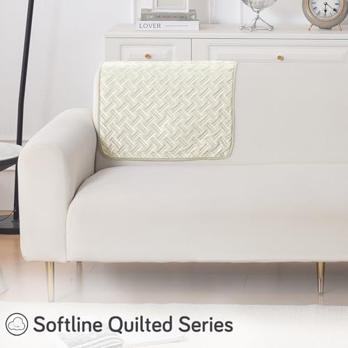 Image of HOKIPO Premium Velvety Quilted Sofa Backrest Cover - Anti-Slip, Washable, 'Softline Quilted Series' | Butter Cream (AR-6322-CRM)
