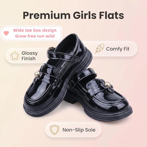 Image of Girls Mary Janes Shoes Toddler Dress Shoe School Uniform Oxford Flats | Elegance Comfort Cute Sweet Functional Sturdy Fit Widen Soft cushioned Non-slip Party Wedding Christmas Easter Gifts
