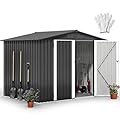 DWVO 8x6FT Outdoor Storage Shelter, Roomy Steel Tool Shed with Secure Entrances & Air Circulation for Patio, Lawn, and Backyard, Ideal for Storing Garden Gear, Lawn Tools, and Bikes, Dark Gray