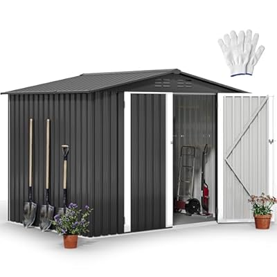 DWVO 8x6FT Outdoor Storage Shelter, Roomy Steel Tool Shed with Secure Entrances & Air Circulation for Patio, Lawn, and Backyard, Ideal for Storing Garden Gear, Lawn Tools, and Bikes, Dark Gray