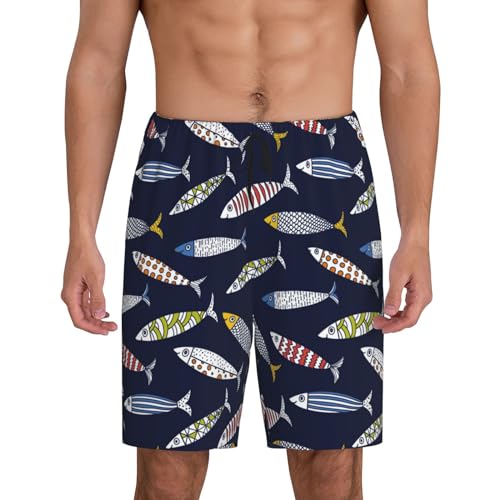 Mens Pajama Shorts with Pockets - Sardine Soft Lounge Pj Sleep Shorts Pajama Bottoms for Men