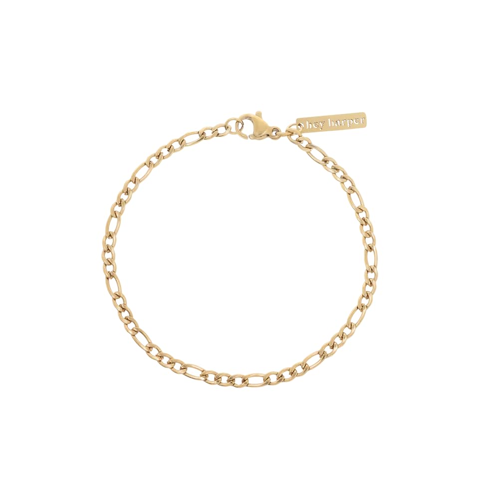 HEY HARPER THE ORIGINAL WATERPROOF JEWELRY BRANDDainty Gold Bracelet For Women Thin Gili - Waterproof Sweatproof No Tarnish Jewelry - Adjustable, 14k Gold Plated Paperclip Bracelet, Cuban Link - Gift for Women
