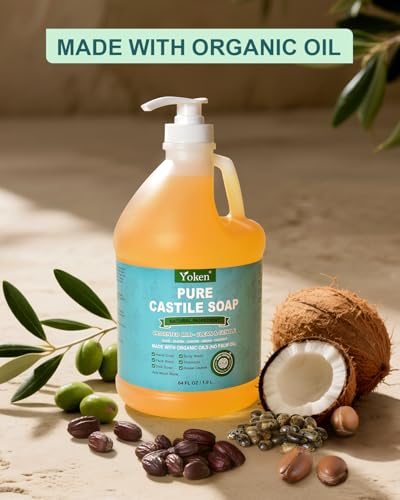 Image of Yoken Pure Castile Liquid Soap 64 Oz Unscent Body Hand Wash Dish with Pump