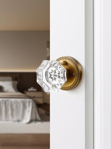 SORWDUERM Antique Brass Door Knobs Crystal Door Knob Interior Privacy Door Knob for Bedroom and Bathroom Glass Door Knob,Zinc Alloy 1 Pack - Image 4