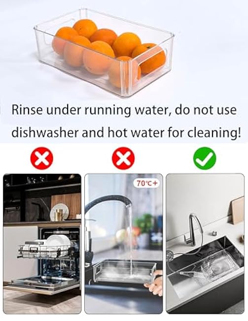 Refrigerator Organizer Bins 6 Pack Fridge Organizers with Handles Clear Freezer Storage Containers for Pantry, Cabinets,Shelves, Drawer