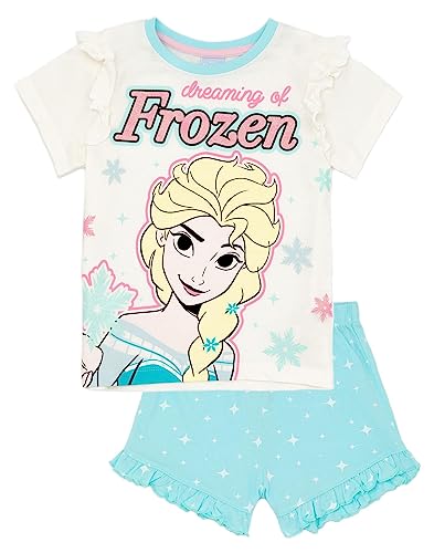 Disney Frozen Girls Pajama Set | Kids T-Shirt & Shorts PJs Loungewear | Elsa Princess NIghtwear Pajama Gift for Children