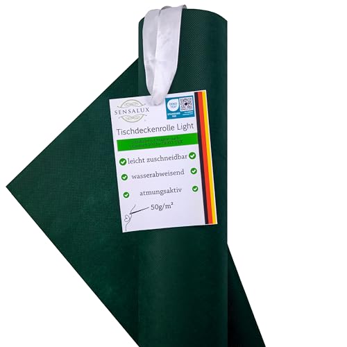 Sensalux Light Tischdeckenrolle, Oeko-TEX ® 100 - Made in Germany - 25m lang (Farbe nach Wahl), 1,10m x 25m, stoffähnliches Vlies, ideal für Jede Party, Vereinsfeier, Geburtstagsfeier (Grün)
