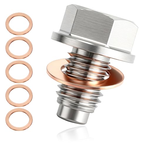 Vite magnetica di scarico dell'olio, con anello di tenuta, dado di scarico dell'olio, in acciaio inox, vite di scarico per auto, moto, barca, ricambio per cambio olio (M12 x 1,25)