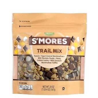 Smores Nut Trail Mix Wih Chocolate Peanuts, Yogurt Flavored Marshmallow Bites, Milk Chocolatey Chunks, Graham Cookie Squares & Marshmallow Flavored Truffles, Snack Snacking Food, 20oz Southern Grove Jumbo Bag