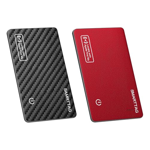 Wallet Tracker Card for Apple Find My (iOS Only) Wallet Air Tracker tag Finder Slim Smart Bluetooth Tracker for Purse Wallet Key Luggage Bag Rechargeable Item Locator (Carbon&Red)