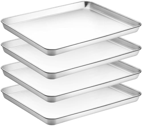 CEKEE Stainless Steel Baking Sheet Set of 4, Large Baking Pan & Cookie Sheet & Baking Tray for Oven, Half Sheet Pan, Size 18 x 13 x 1 inch, Heavy Duty & Mirror Finish & Easy Clean - Thumbnail 3
