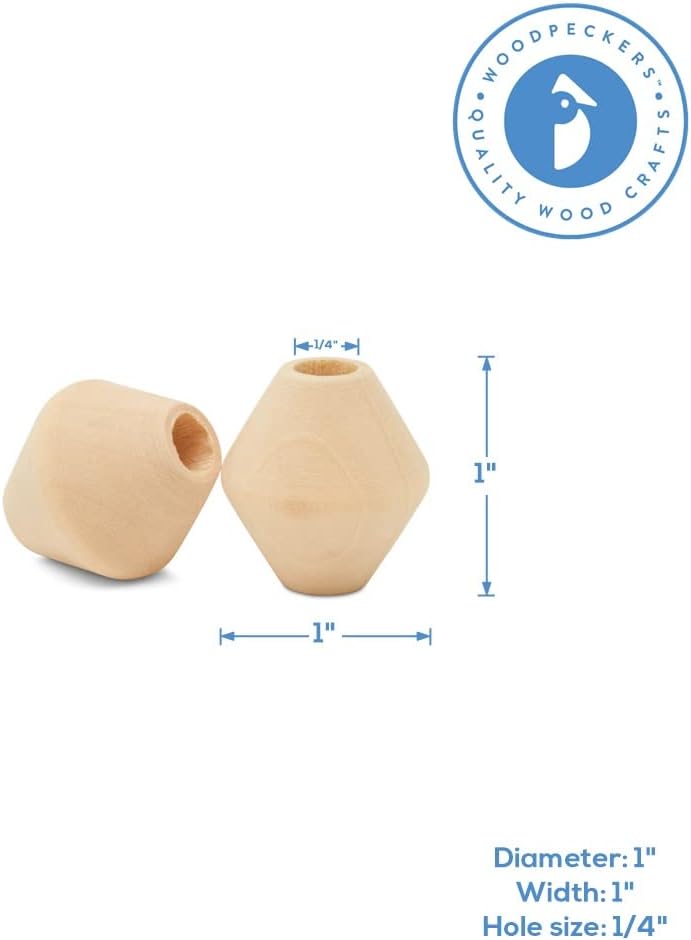 Wooden Bicone Bead 1 inch, Pack of 10, Table Decor, Wooden Beads for Crafts, Bead Necklaces, by Woodpeckers, Unfinished Wood Bead Garland