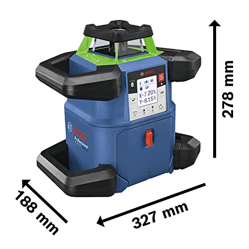 Foto von Bosch Professional 18V System Rotationslaser GRL 650 CHVG (grüner Laser, Nivellierung im Außenbereich, 1x Akku 18V 4,0 Ah + Ladegerät, mit App-Funktion, Arbeitsbereich: bis 650 m, im Handwerkerkoffer)