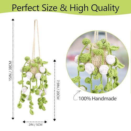 Image of Crochet Car Air Freshener Hanging, Cute Rear View Mirror Accessories Car Fresheners for Women, Handmade Car Hanging Accessories Car Air Freshener Diffuser, White Rose