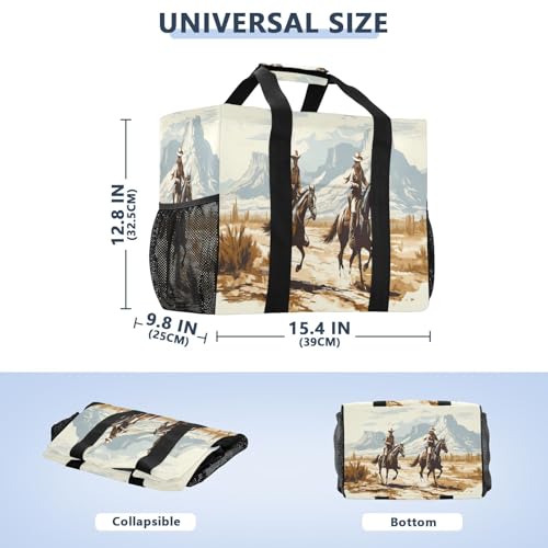 Desert Cowboy Waterproof Tote Bag,Multi-Purpose Kitchen Reusable Grocery Bags, Travel, Beach & Laundry Organizer 15.4 X 9.8 X 12.8 inch3