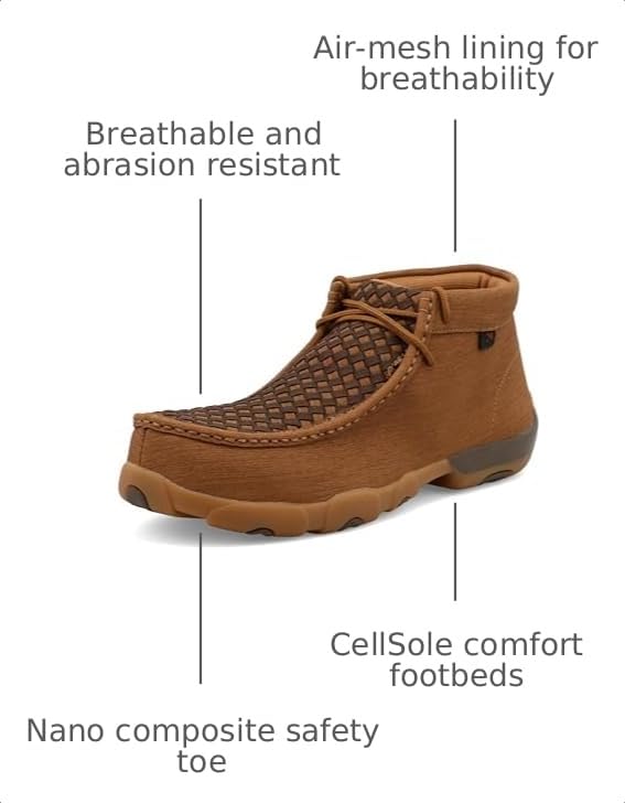 Image of Twisted X Men's Work Chukka Driving Moc, Moc Toe Nano Toe with CellSole, Clay & Cocoa, 14 M