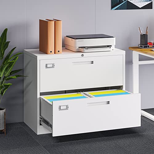 Stani Lateral File Cabinet With Lock, 2 Drawer Metal Filing Cabinet, Lateral Filing Cabinet With Lock For Home Office, Locking Metal Steel Wide File Cabinet For Legal/Letter A4 Size #TOP3