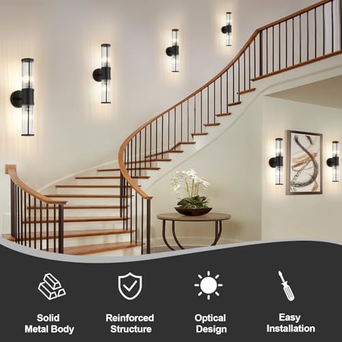 Image of 19.69 inch Modern Bathroom Wall Sconce Light Fixture, Black Glass Rod Vanity Light with E12 Base, Up or Down Mounting for Mirror Makeup Lighting (Bulbs Not Included)