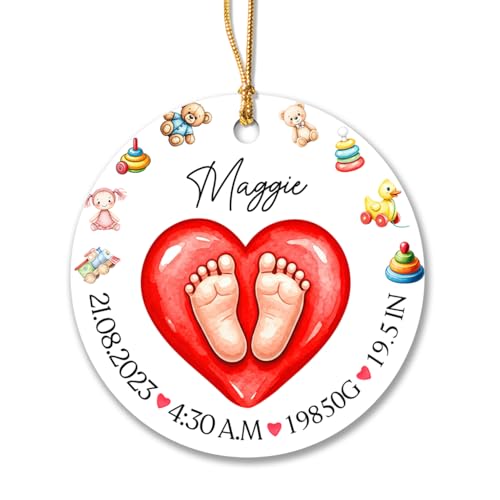 Unique Baby Feet Ornament, Customized Name & Date Info Baby Xmas Ornament, Gifts for New Dad Mom Newborn, Personalized Baby First Christmas Ornament, 1st Xmas Baby Ornament, Newborn Ornament