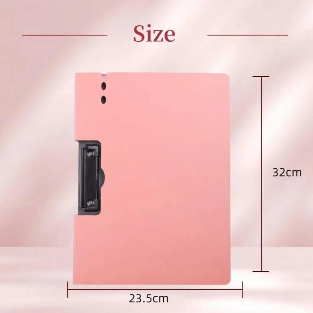 Wickston A4 Foldable Clipboard File Folder | 360° Flexible Writing Pad with Double Metal Clips | Vertical & Horizontal Clipboards for Students Office School Work (Pink, Horizontal- Pack of 1) 1