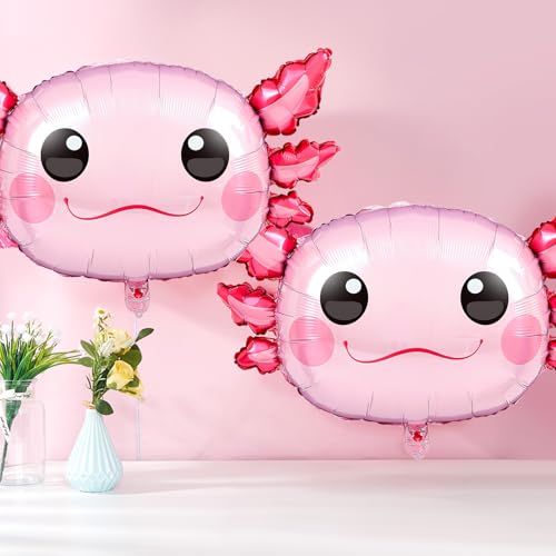 Image of 12 Pcs 34 Inch Axolotl Balloon Axolotl Birthday Party Decorations Aluminum Foil Inflatable Summer Supplies for Beach Themed Favor (Pink)