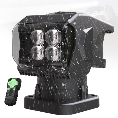 Remote Control LED Spotlight, 50W Outdoor Searchlight 360°Rotating Automatic LED Spotlight for Truck Boat with 5 Strong Magnets, Waterproof Go Outdoor Spot Lights for 12V/24V