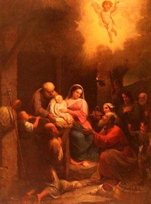Peinture à l'huile La Visita De Pastori Natale Schiavoni - Tableau décoration 12x16 Pouces