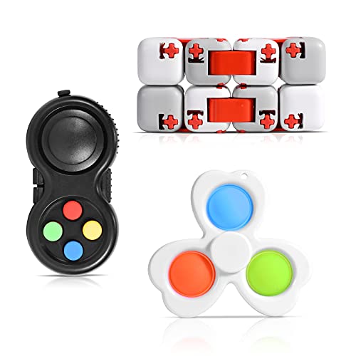 SYBOCKK Fidget Pack, Infinity Cube Fidget Toy, Fidget Pad and Fidget Spinner with Push Pop Bubble, Sensory Fidget Toys for Adults and Kids