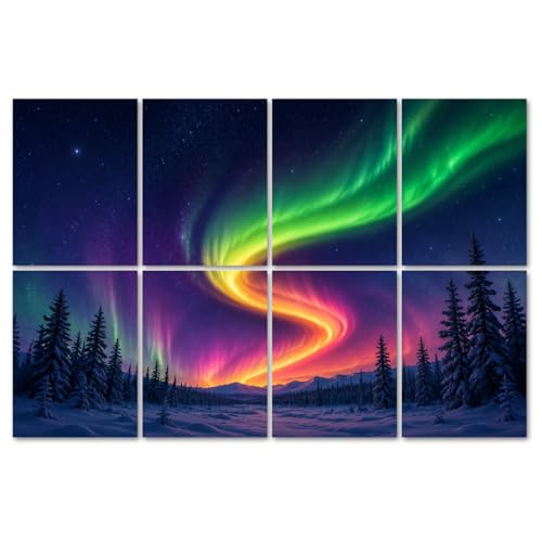 8 Paneles Acústicos Decorativos Auto Adhesivos Pack 8, Absorbentes de Sonido, Motivo Bosque Nevado y Auroras Boreales, 48"x32" miniatura 1