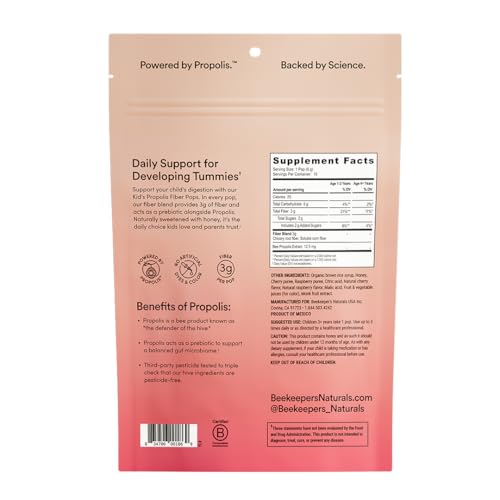 Kids Prebiotic Fiber Lollipops by Beekeeper's Naturals - Doctor Formulated Fiber Supplement, Supports Digestive Regularity, 3g of Fiber & Honey, Raspberry Blast & Sweet Cherry Variety Pack, 15 ct - Image 3