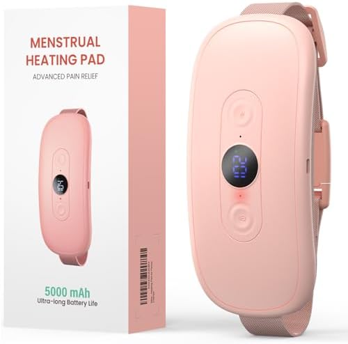 Koonie Heating Pad for Period Cramps, 5000 mAh Large Capacity, 5-10h Working Time, Portable Cordless Menstrual Heating Pad with 6 Heat Levels and 6 Massage Modes, Period Massager for Women Girls