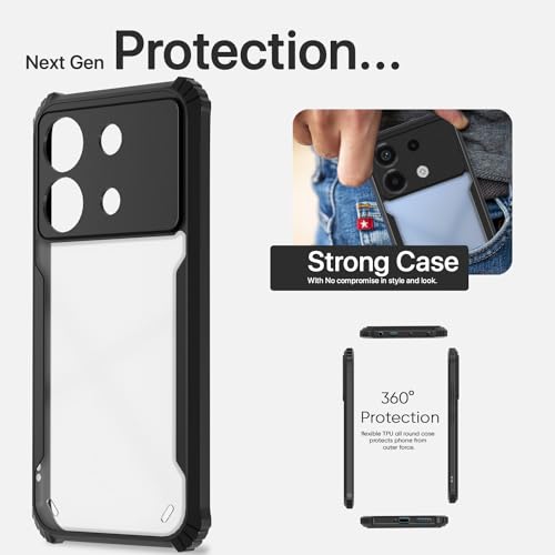 Image of Pikkme Poco X6 5G Back Cover | Crystal Clear Transparent Back | Ultra Hyrbid | Full Camera Protection | Raised Edge | Bumper Back Case (Black)