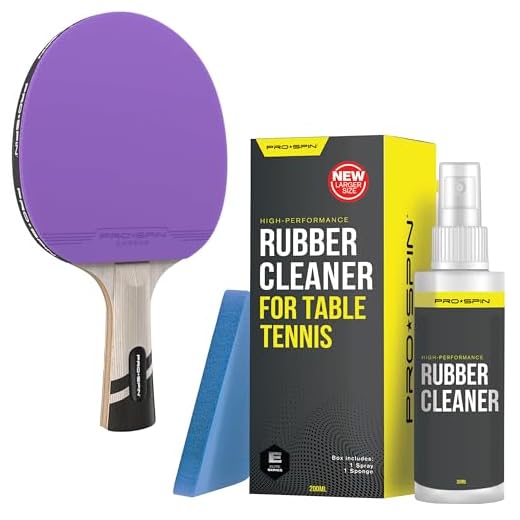 PRO SPIN Violet/Black Ping Pong Paddle & Rubber Cleaning Kit | Premium Carbon Table Tenni Racket | Preserve Rubber & Restore Tackiness | 200ml Rubber Cleaner & Sponge Included
