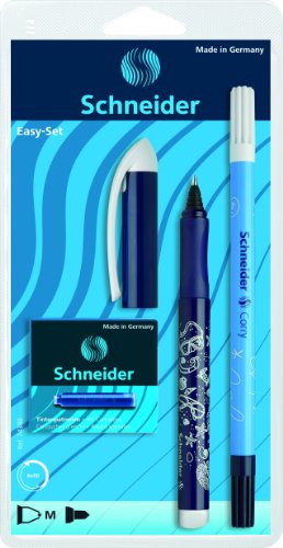 Schneider 74380 Blister avec 1 Roller Easy + 1 effaceur d'encre + 1 boîte de 6 cartouches d'encre bleue