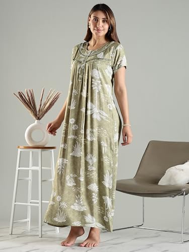 Image of 9shines Label Premium Alpine Maxi Designer Nighty | Floral Print Maxi for Women | Night wear for Women | | Full Length Night Gown for Women | Night Dress for Women Stylish (2467)