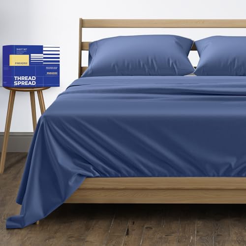 Image of THREAD SPREAD Egyptian Cotton Sheets King Size - 1000 Series High Thread Count Cotton King Size Sheets Set (4 PC, Deep Blue), 16 inch Snug Fit Deep Pocket, Sateen Weave Ultra-Soft Hotel Luxury Sheet