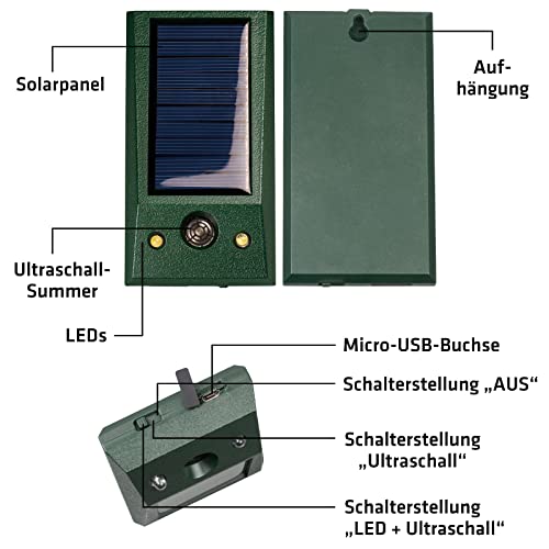 GARDIGO® Solar Tierabwehr Basic I Vertreibt Hunde, Katzen, Mäuse, Ratten und Wildtiere I Tiervertreiber mit weißem und rotem LED Blitzlicht
