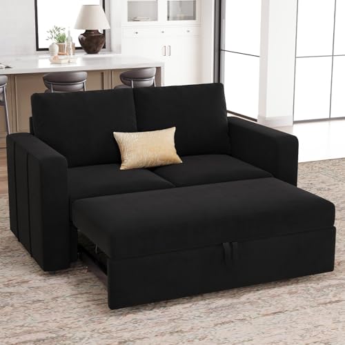 Belffin Modular Sectional Sleeper Sofa with Pull Out Couch Bed Velvet Fabric Loveseat Sleeper Sectional Couch for Living Room Apartment Black Black lo