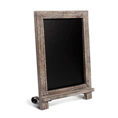 HBCY Creations Rustic Wooden Tabletop Chalkboard with Legs/Vintage Wedding Table Sign/Small Kitchen Countertop