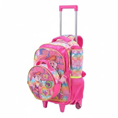 Kit Escolar Mochila de Rodinha Coelhinha Rabbit Rosa + Lancheira e Estojo Infantil