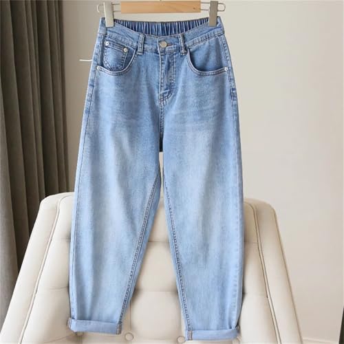 Women Jeans Elastic Waist Light Blue Loose Denim Pants Harem Pants Casual Trousers2