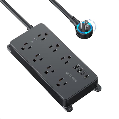 Image of TROND Power Strip Surge Protector with 360 Rotating Plug, 5ft Cord, Black