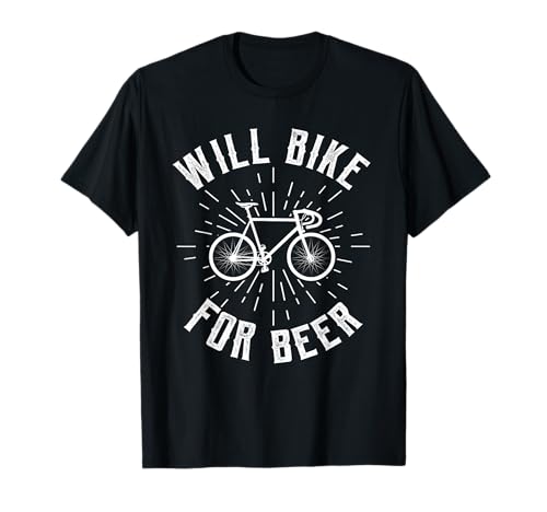 Will Bike For Beer Funny Cycling Bicycle Maglietta