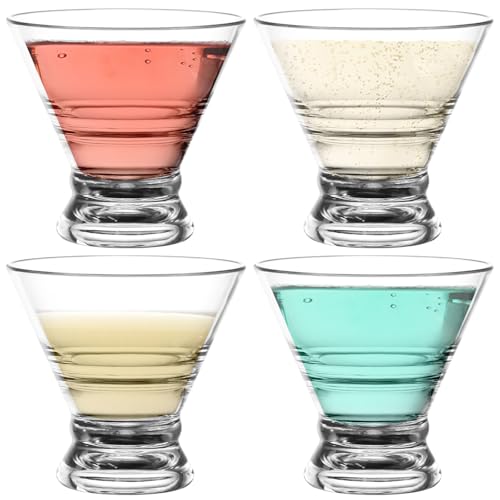 Foppla Juego de 4 copas de Martini de 8 onzas transparentes, vasos de cóctel sin tallos, reutilizables, de plástico, multifunción, para bar, martini, fiestas de noche, cumpleaños
