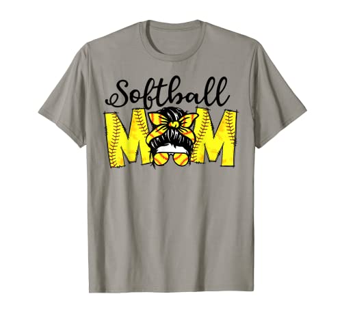 Candeggiato Softball Mamma Vita Leopardo Messy Bun Gioco Giorno Regali Maglietta